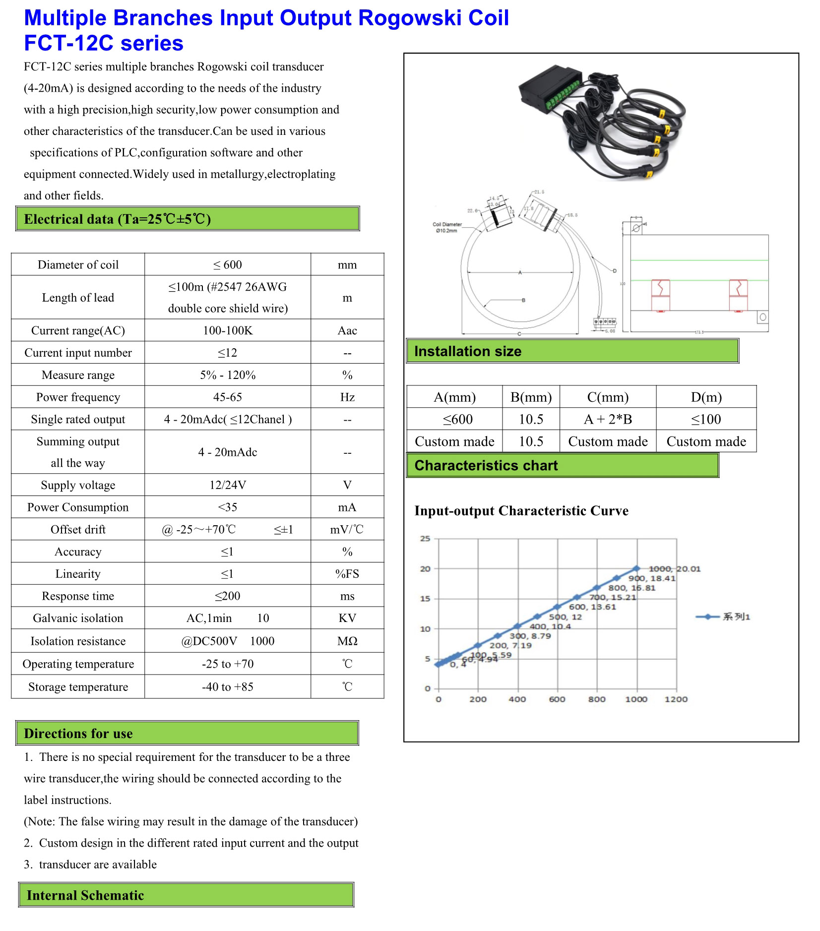 FCT-12C Multiple Branches Rogowski Coil Current Transducer