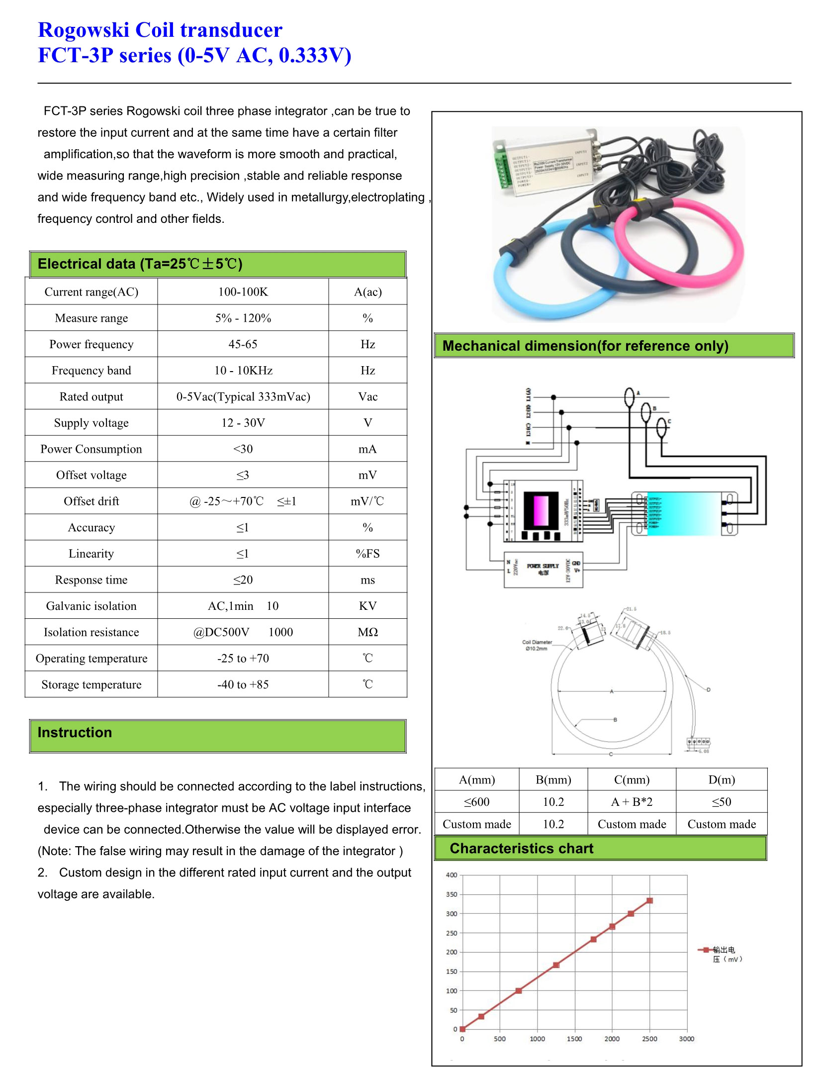 3phase Flexible Rogowski Coil CT Current  Transducer